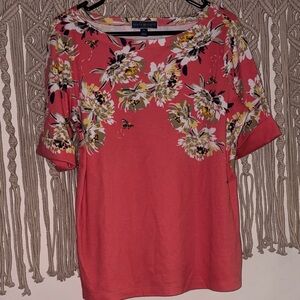 Karen Scott Coral Floral Boatneck Short Sleeve Top
